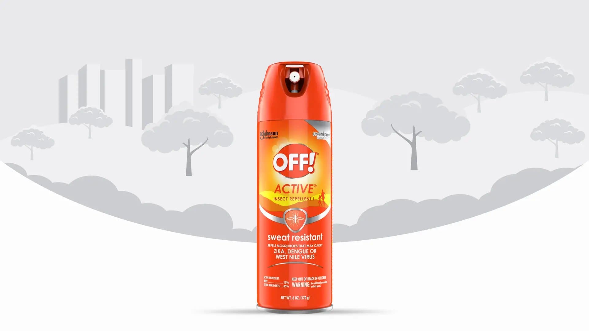 Frente de un envase de metal de OFF!® Active Aerosol