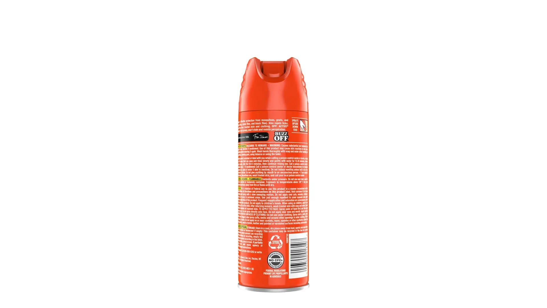 Parte posterior de un envase de metal de OFF!® Active Aerosol