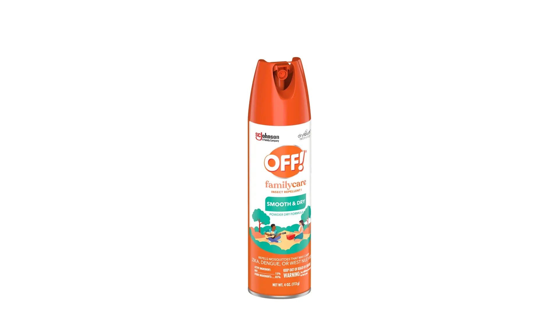 Parte posterior de un envase de metal del producto OFF!® Smooth & Dry en aerosol